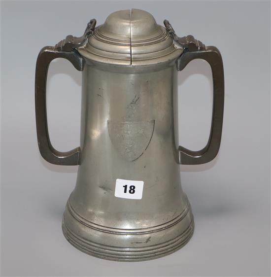 A Victorian pewter two handled cup height 27cm